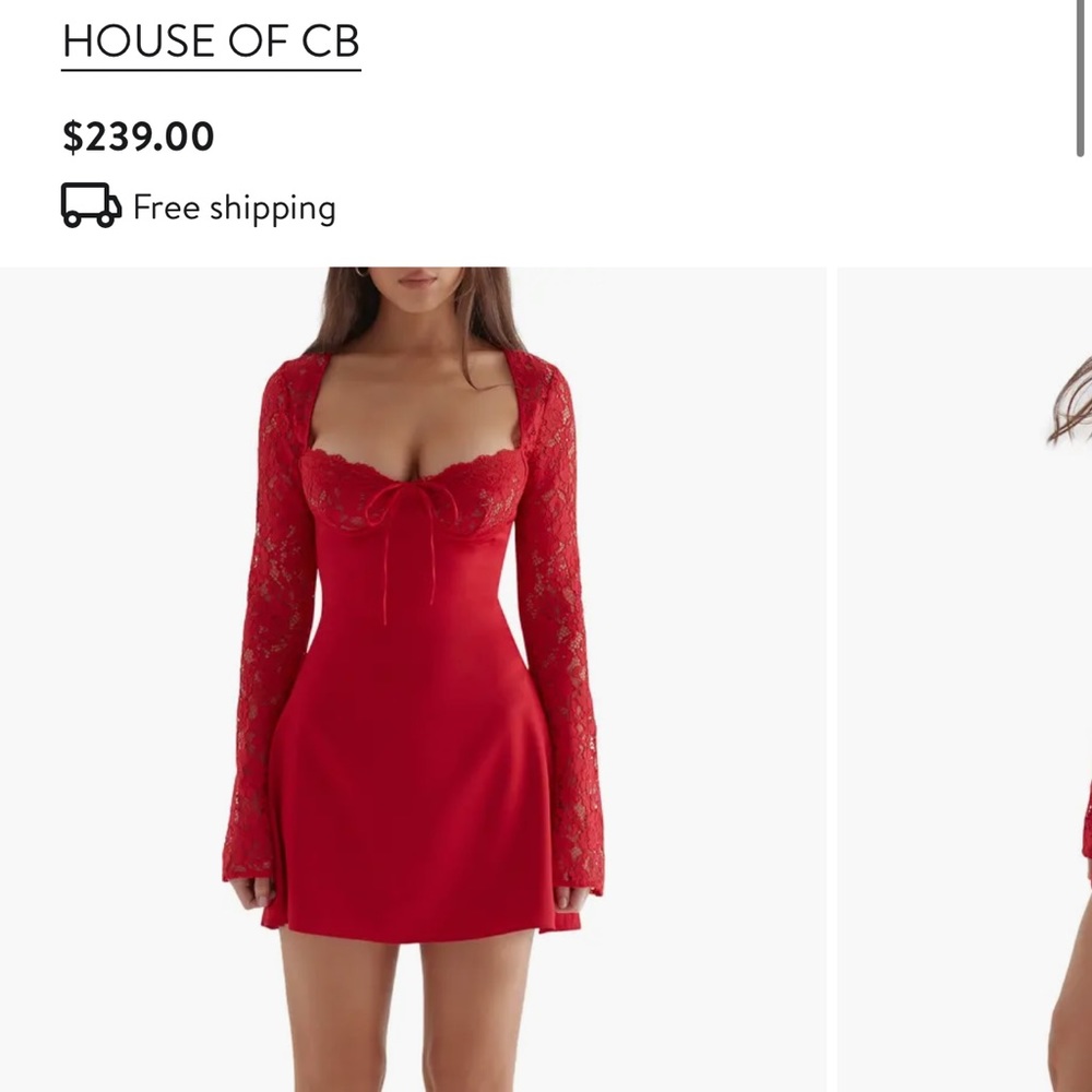 House of CB Red Lace Sleeve Dress